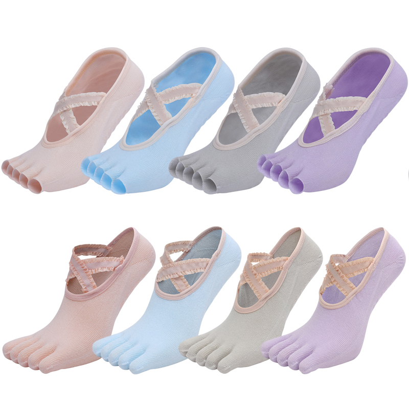 Pilates Yoga Grip Socks - Cinco dedo meias de yoga laço